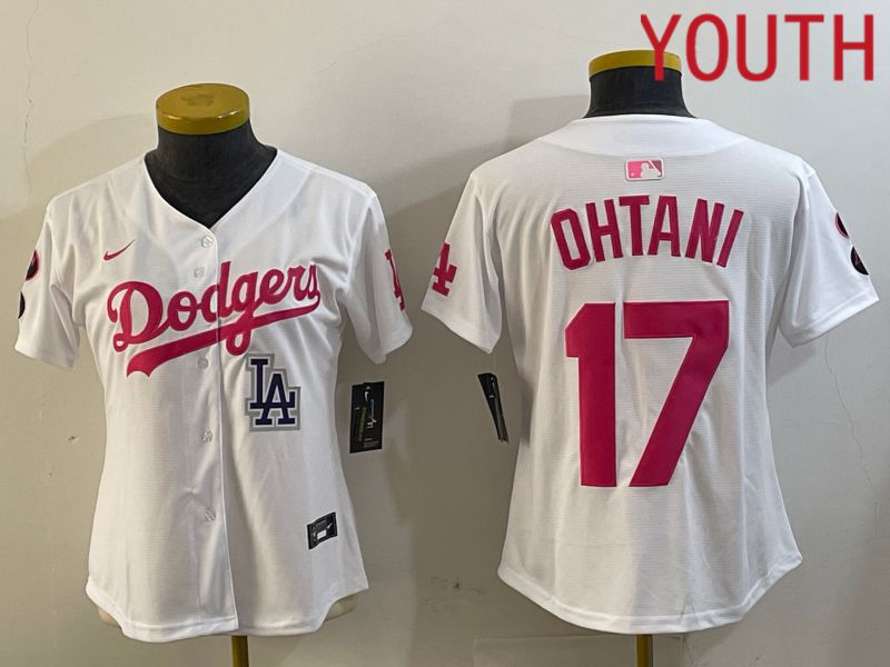 Youth Los Angeles Dodgers #17 Ohtani White pink Game 2024 Nike MLB Jersey style 3